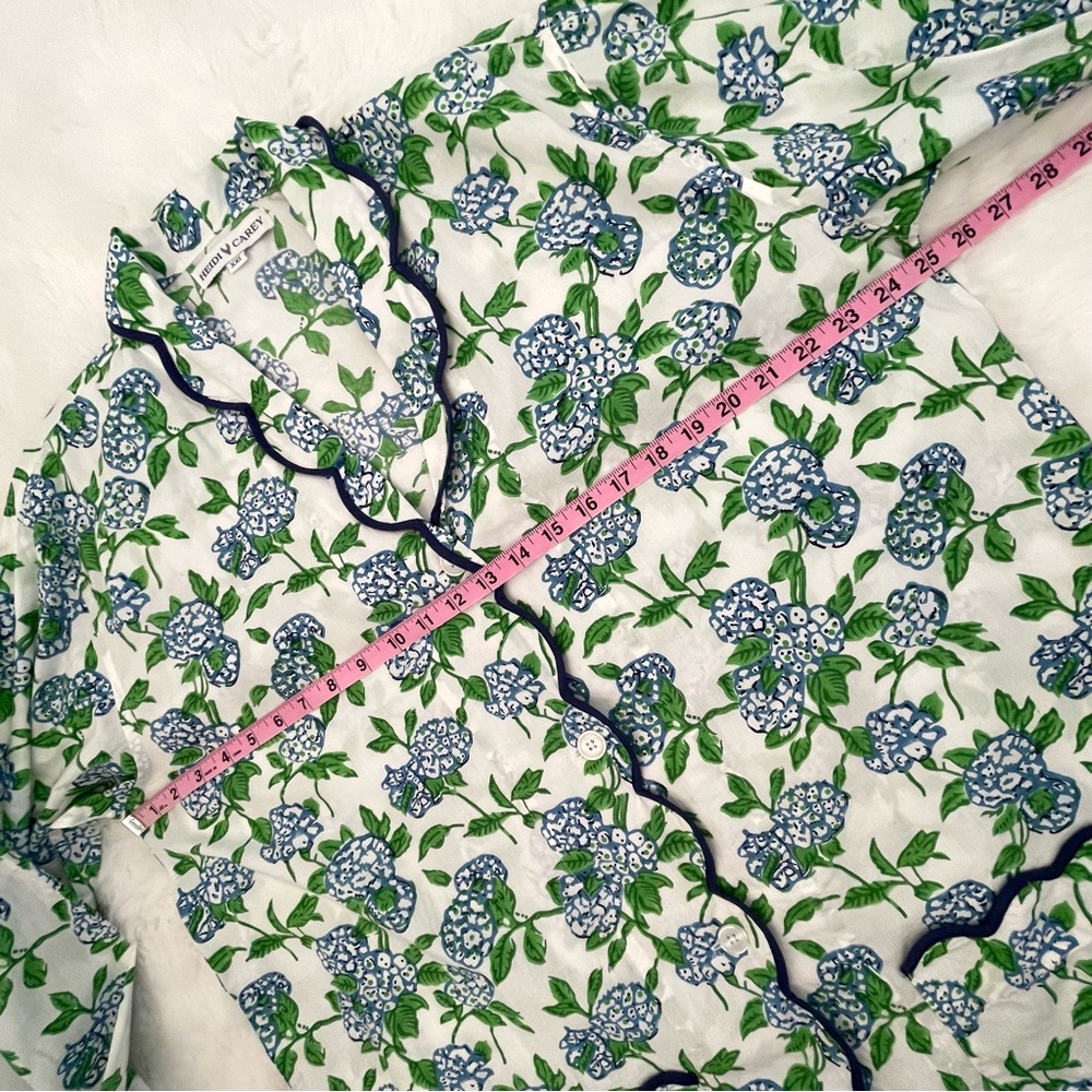 Heidi Carey Blue & White Hydrangea Cotton Poplin Scalloped Pajamas - Picture 13 of 16